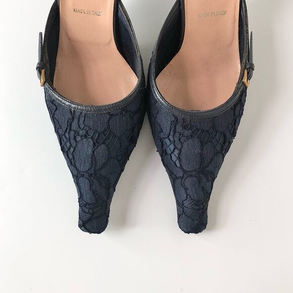 Prada Retro Vintage Buckle Lace Detail Pointed Toe Heeled Mules Pumps 39 - Picture 3 of 8
